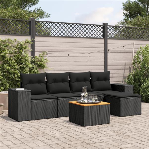 Grote foto vidaxl 6 delige loungeset met kussens poly rattan zwart tuin en terras tuinmeubelen