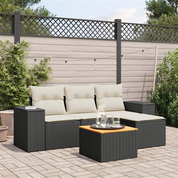 Grote foto vidaxl 5 delige loungeset met kussens poly rattan zwart tuin en terras tuinmeubelen