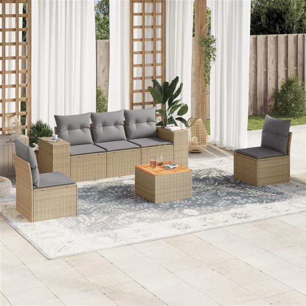 Grote foto vidaxl 6 delige loungeset met kussens poly rattan beige tuin en terras tuinmeubelen