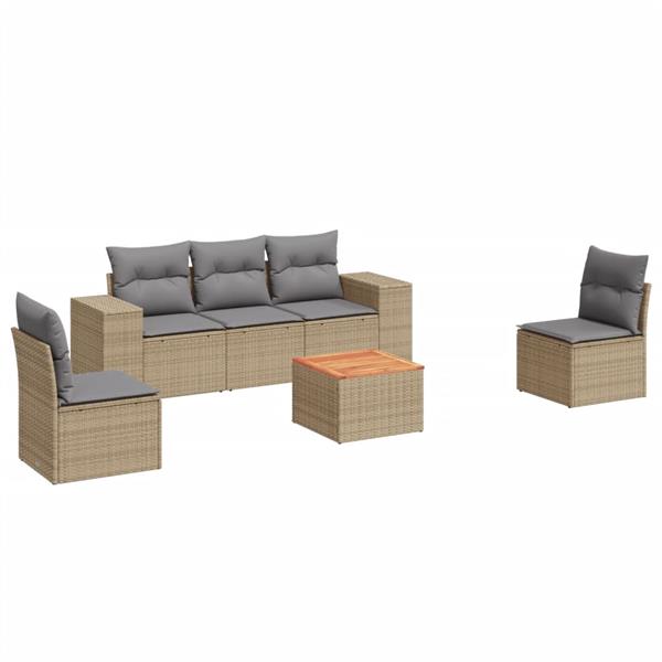 Grote foto vidaxl 6 delige loungeset met kussens poly rattan beige tuin en terras tuinmeubelen