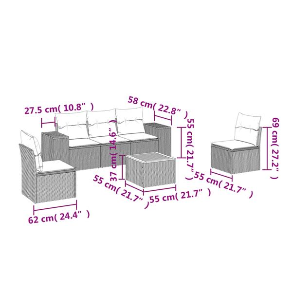 Grote foto vidaxl 6 delige loungeset met kussens poly rattan beige tuin en terras tuinmeubelen