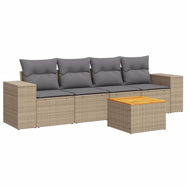 Grote foto vidaxl 5 delige loungeset met kussens poly rattan beige tuin en terras tuinmeubelen