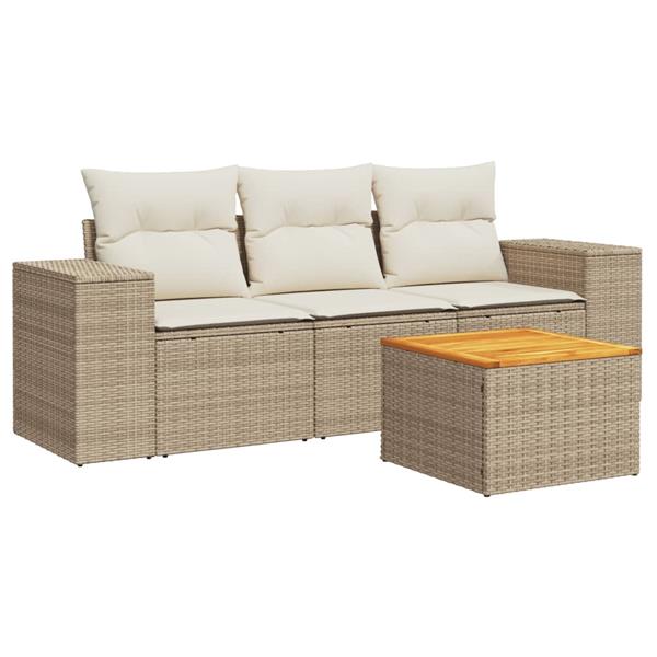 Grote foto vidaxl 4 delige loungeset met kussens poly rattan beige tuin en terras tuinmeubelen