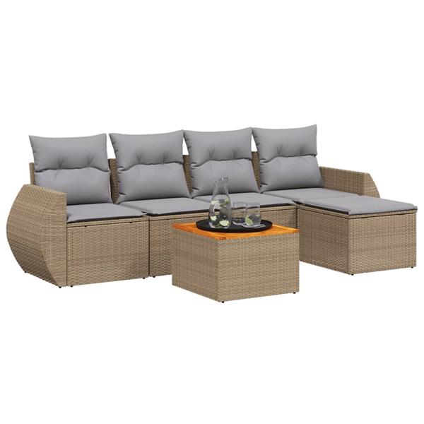 Grote foto vidaxl 6 delige loungeset met kussens poly rattan beige tuin en terras tuinmeubelen