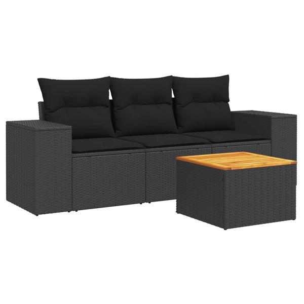 Grote foto vidaxl 4 delige loungeset met kussens poly rattan zwart tuin en terras tuinmeubelen