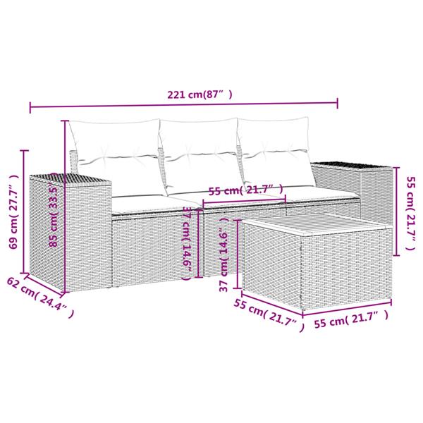 Grote foto vidaxl 4 delige loungeset met kussens poly rattan zwart tuin en terras tuinmeubelen