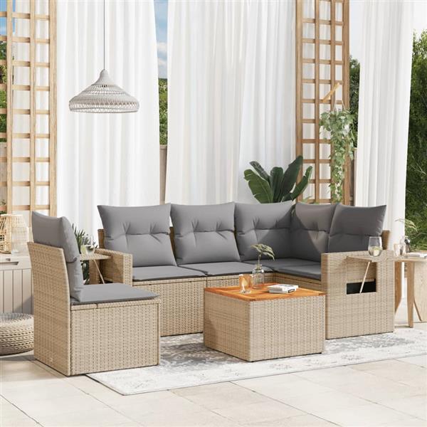 Grote foto vidaxl 6 delige loungeset met kussens poly rattan beige tuin en terras tuinmeubelen