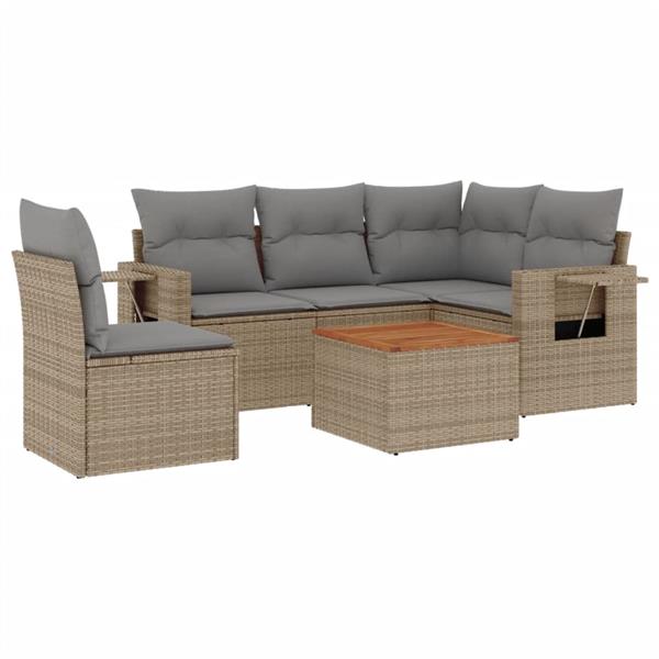 Grote foto vidaxl 6 delige loungeset met kussens poly rattan beige tuin en terras tuinmeubelen