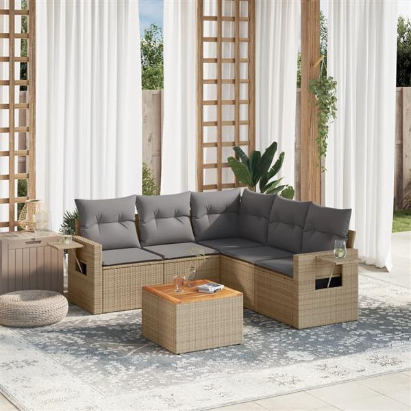 Grote foto vidaxl 6 delige loungeset met kussens poly rattan beige tuin en terras tuinmeubelen