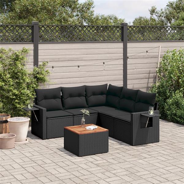 Grote foto vidaxl 6 delige loungeset met kussens poly rattan zwart tuin en terras tuinmeubelen