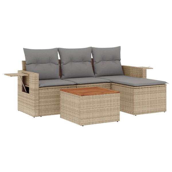 Grote foto vidaxl 5 delige loungeset met kussens poly rattan beige tuin en terras tuinmeubelen