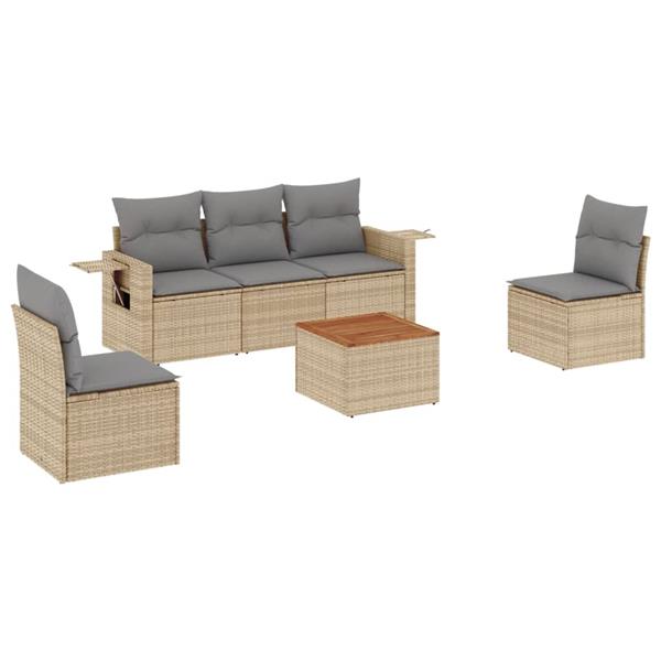 Grote foto vidaxl 6 delige loungeset met kussens poly rattan beige tuin en terras tuinmeubelen