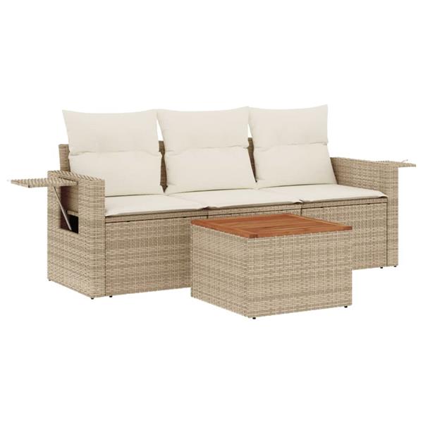 Grote foto vidaxl 4 delige loungeset met kussens poly rattan beige tuin en terras tuinmeubelen