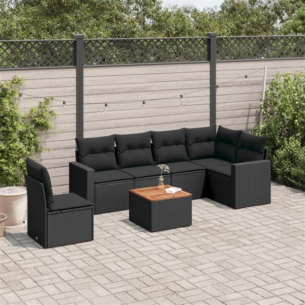 Grote foto vidaxl 7 delige loungeset met kussens poly rattan zwart tuin en terras tuinmeubelen