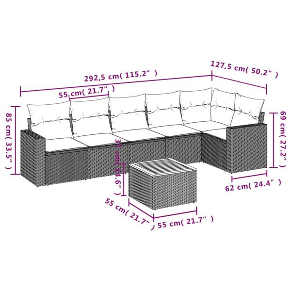 Grote foto vidaxl 7 delige loungeset met kussens poly rattan zwart tuin en terras tuinmeubelen