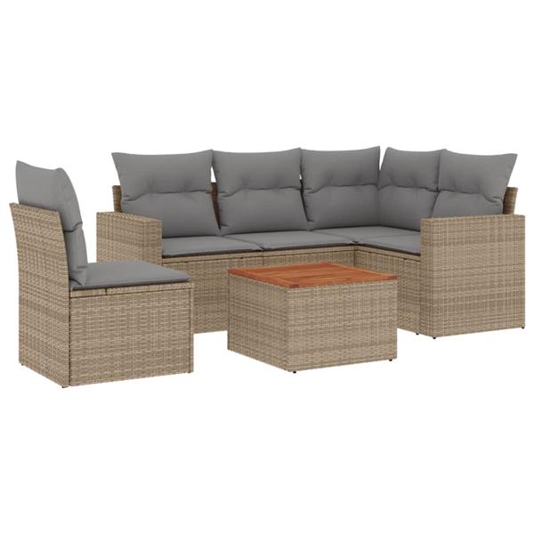 Grote foto vidaxl 6 delige loungeset met kussens poly rattan beige tuin en terras tuinmeubelen