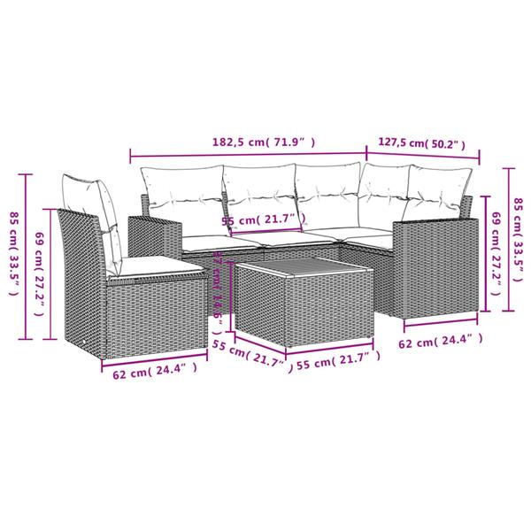 Grote foto vidaxl 6 delige loungeset met kussens poly rattan beige tuin en terras tuinmeubelen