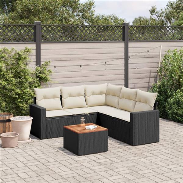 Grote foto vidaxl 6 delige loungeset met kussens poly rattan zwart tuin en terras tuinmeubelen