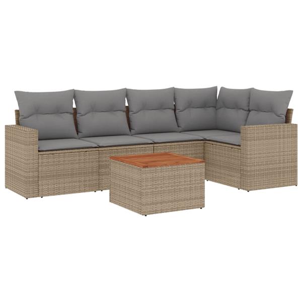 Grote foto vidaxl 6 delige loungeset met kussens poly rattan beige tuin en terras tuinmeubelen