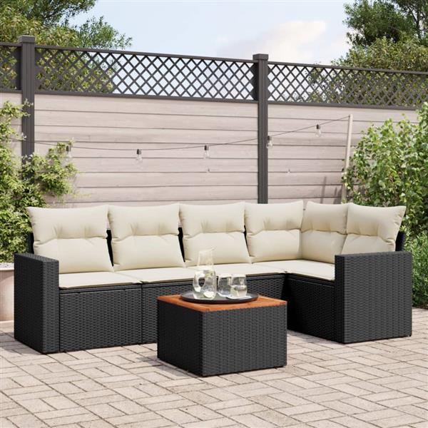 Grote foto vidaxl 6 delige loungeset met kussens poly rattan zwart tuin en terras tuinmeubelen