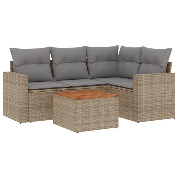 Grote foto vidaxl 5 delige loungeset met kussens poly rattan beige tuin en terras tuinmeubelen