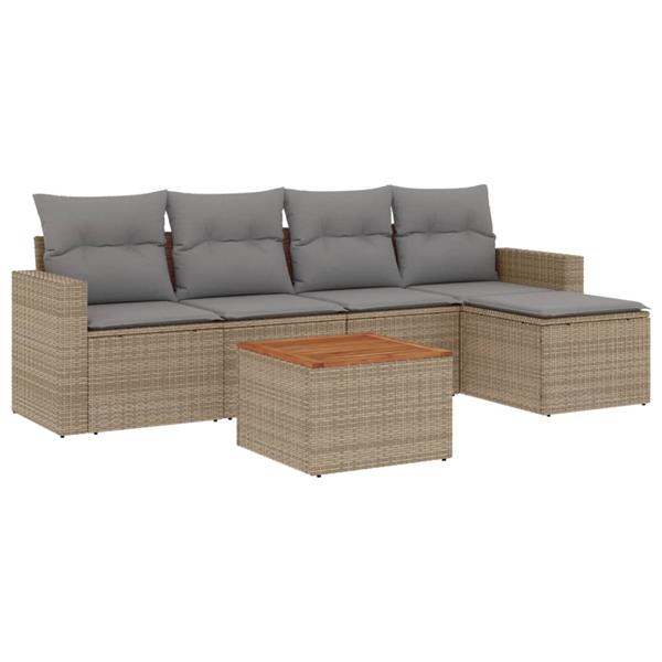 Grote foto vidaxl 6 delige loungeset met kussens poly rattan beige tuin en terras tuinmeubelen