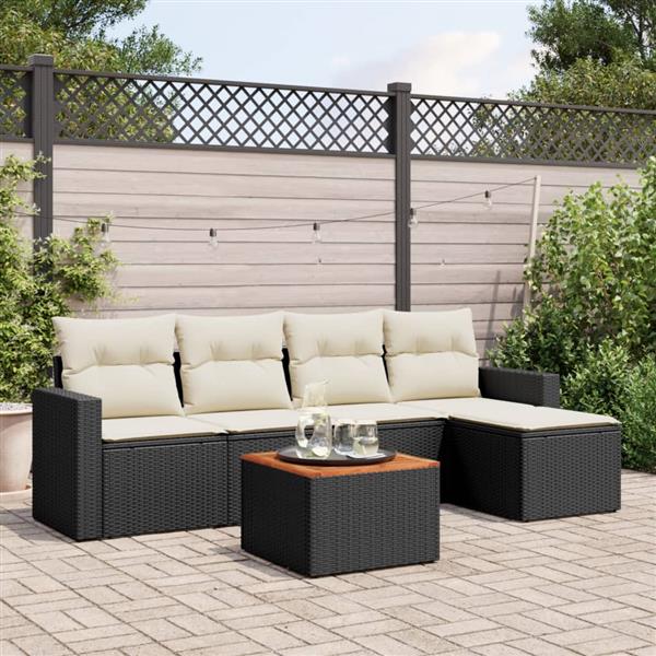 Grote foto vidaxl 6 delige loungeset met kussens poly rattan zwart tuin en terras tuinmeubelen