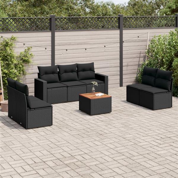 Grote foto vidaxl 8 delige loungeset met kussens poly rattan zwart tuin en terras tuinmeubelen