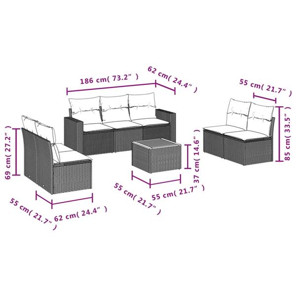 Grote foto vidaxl 8 delige loungeset met kussens poly rattan zwart tuin en terras tuinmeubelen