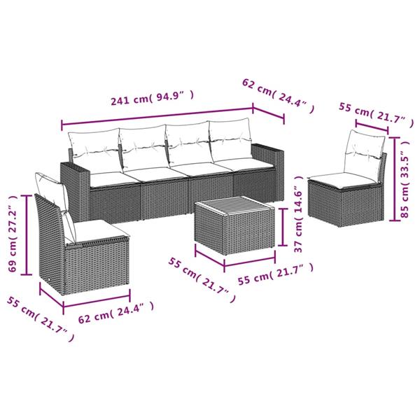 Grote foto vidaxl 7 delige loungeset met kussens poly rattan zwart tuin en terras tuinmeubelen