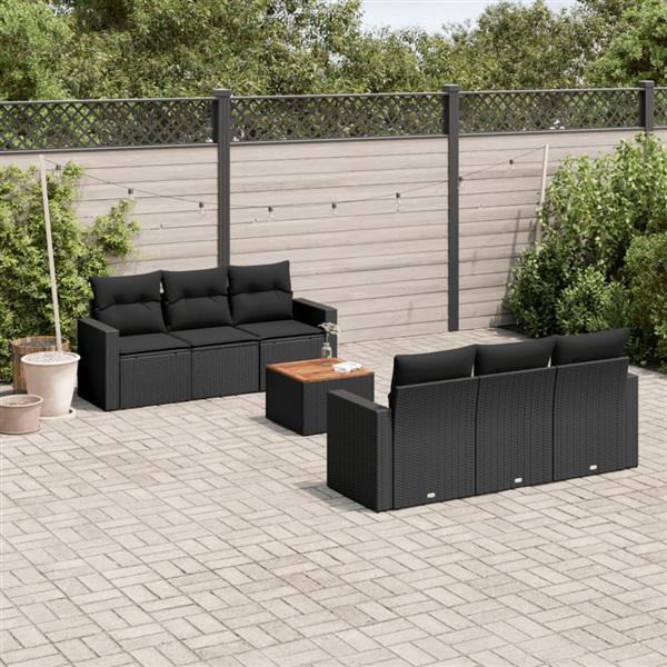 Grote foto vidaxl 7 delige loungeset met kussens poly rattan zwart tuin en terras tuinmeubelen