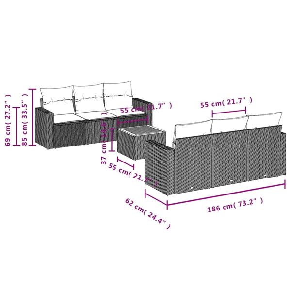 Grote foto vidaxl 7 delige loungeset met kussens poly rattan zwart tuin en terras tuinmeubelen