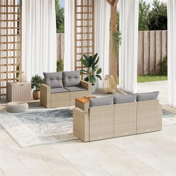 Grote foto vidaxl 6 delige loungeset met kussens poly rattan beige tuin en terras tuinmeubelen