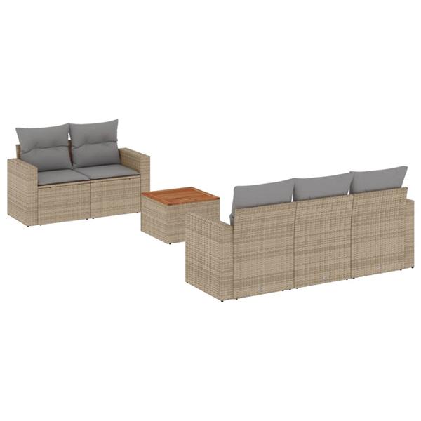 Grote foto vidaxl 6 delige loungeset met kussens poly rattan beige tuin en terras tuinmeubelen