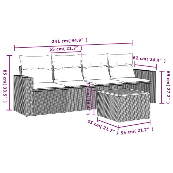 Grote foto vidaxl 5 delige loungeset met kussens poly rattan beige tuin en terras tuinmeubelen