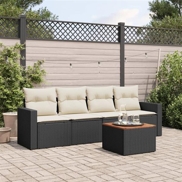 Grote foto vidaxl 5 delige loungeset met kussens poly rattan zwart tuin en terras tuinmeubelen