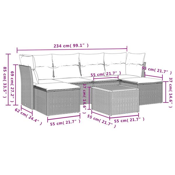 Grote foto vidaxl 7 delige loungeset met kussens poly rattan grijs tuin en terras tuinmeubelen