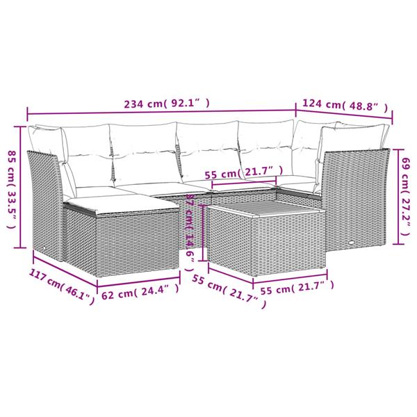 Grote foto vidaxl 7 delige loungeset met kussens poly rattan zwart tuin en terras tuinmeubelen