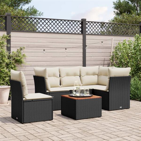 Grote foto vidaxl 6 delige loungeset met kussens poly rattan zwart tuin en terras tuinmeubelen