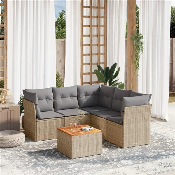 Grote foto vidaxl 6 delige loungeset met kussens poly rattan beige tuin en terras tuinmeubelen