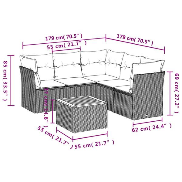 Grote foto vidaxl 6 delige loungeset met kussens poly rattan beige tuin en terras tuinmeubelen