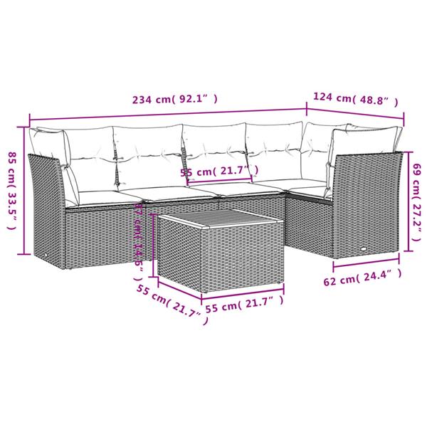 Grote foto vidaxl 6 delige loungeset met kussens poly rattan beige tuin en terras tuinmeubelen