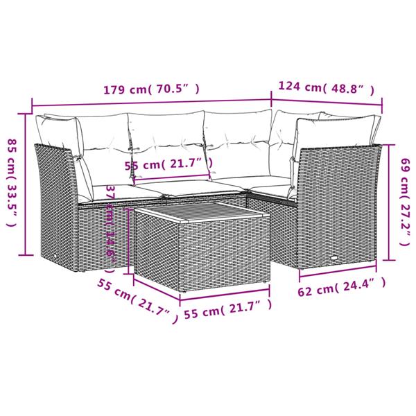 Grote foto vidaxl 5 delige loungeset met kussens poly rattan grijs tuin en terras tuinmeubelen