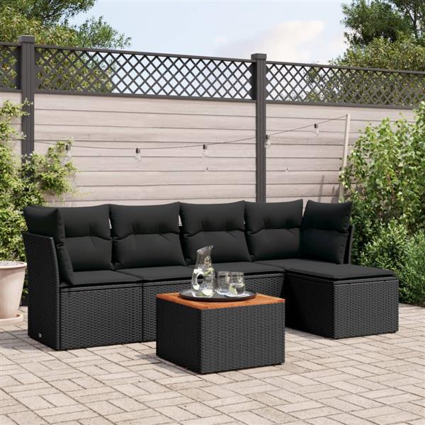 Grote foto vidaxl 6 delige loungeset met kussens poly rattan zwart tuin en terras tuinmeubelen