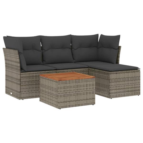 Grote foto vidaxl 5 delige loungeset met kussens poly rattan grijs tuin en terras tuinmeubelen