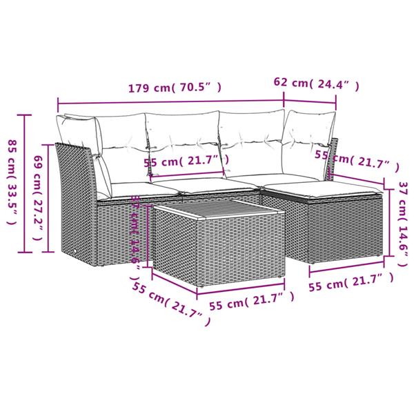 Grote foto vidaxl 5 delige loungeset met kussens poly rattan zwart tuin en terras tuinmeubelen