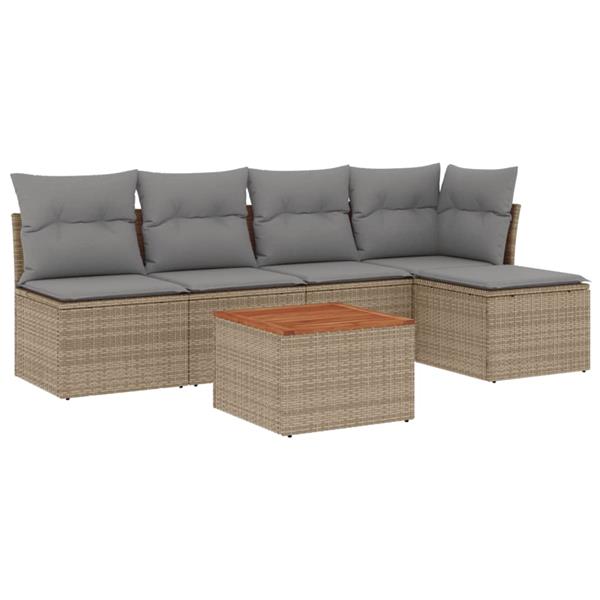 Grote foto vidaxl 6 delige loungeset met kussens poly rattan beige tuin en terras tuinmeubelen