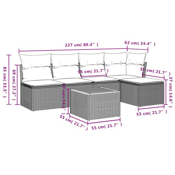 Grote foto vidaxl 6 delige loungeset met kussens poly rattan zwart tuin en terras tuinmeubelen