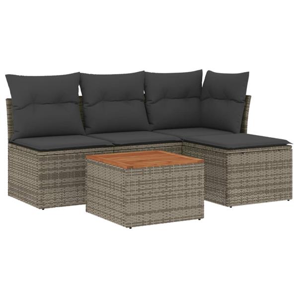 Grote foto vidaxl 5 delige loungeset met kussens poly rattan grijs tuin en terras tuinmeubelen