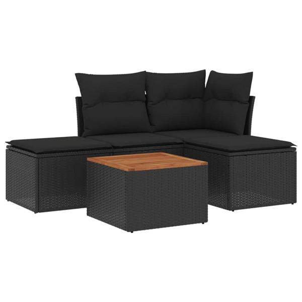 Grote foto vidaxl 5 delige loungeset met kussens poly rattan zwart tuin en terras tuinmeubelen